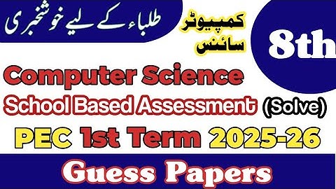 Class 8 Computer Paper School Based Assessment 2025 | SBA First Term papers 8th Class | PEC Grade 8