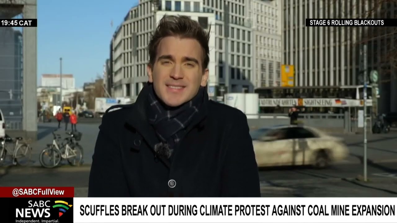 Scuffles breakout during a climate protest against a coal mine extension in Germany