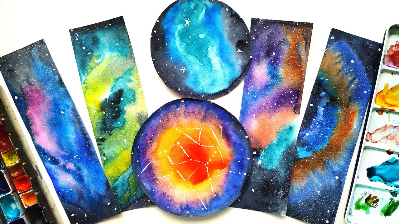 DIY Watercolor Galaxy Bookmarks And Planet Ideas - Easy Painting Tutorial