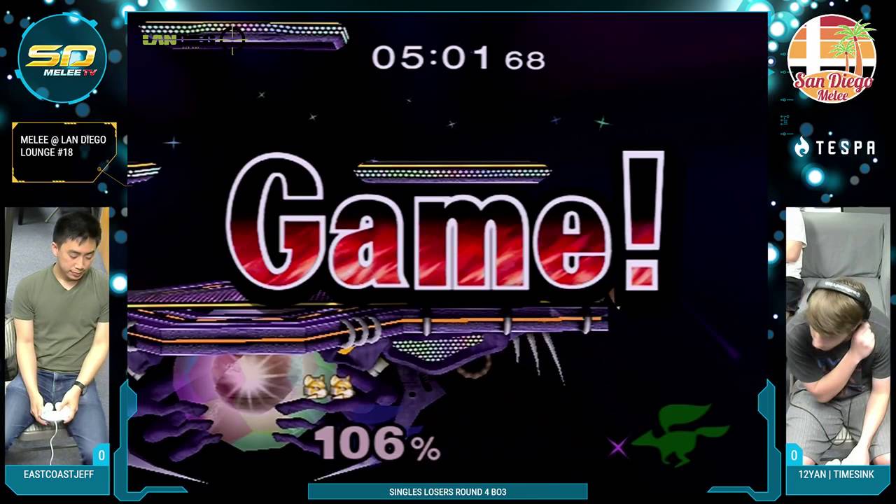 Melee @ LD Lounge #18 - EastCoastJeff vs. 12YAN | timesink - Singles LR4 - SSBM
