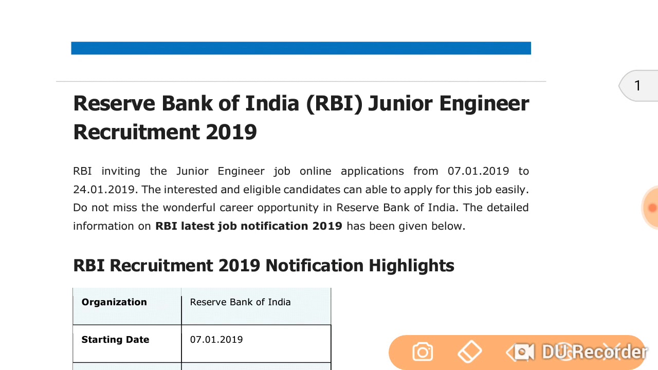 RBI Recruitment 2019 || For Junior Engineer Post || Civil/Electrical Stream || Diploma/Degree Apply