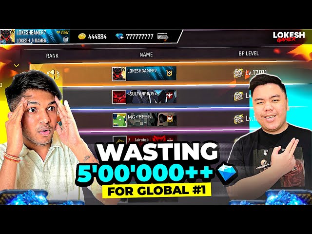 Wasting 99999 Diamonds💎 On Lokesh Gamer Id Richest Id Top 1 Global Badges  - Garena Free Fire 