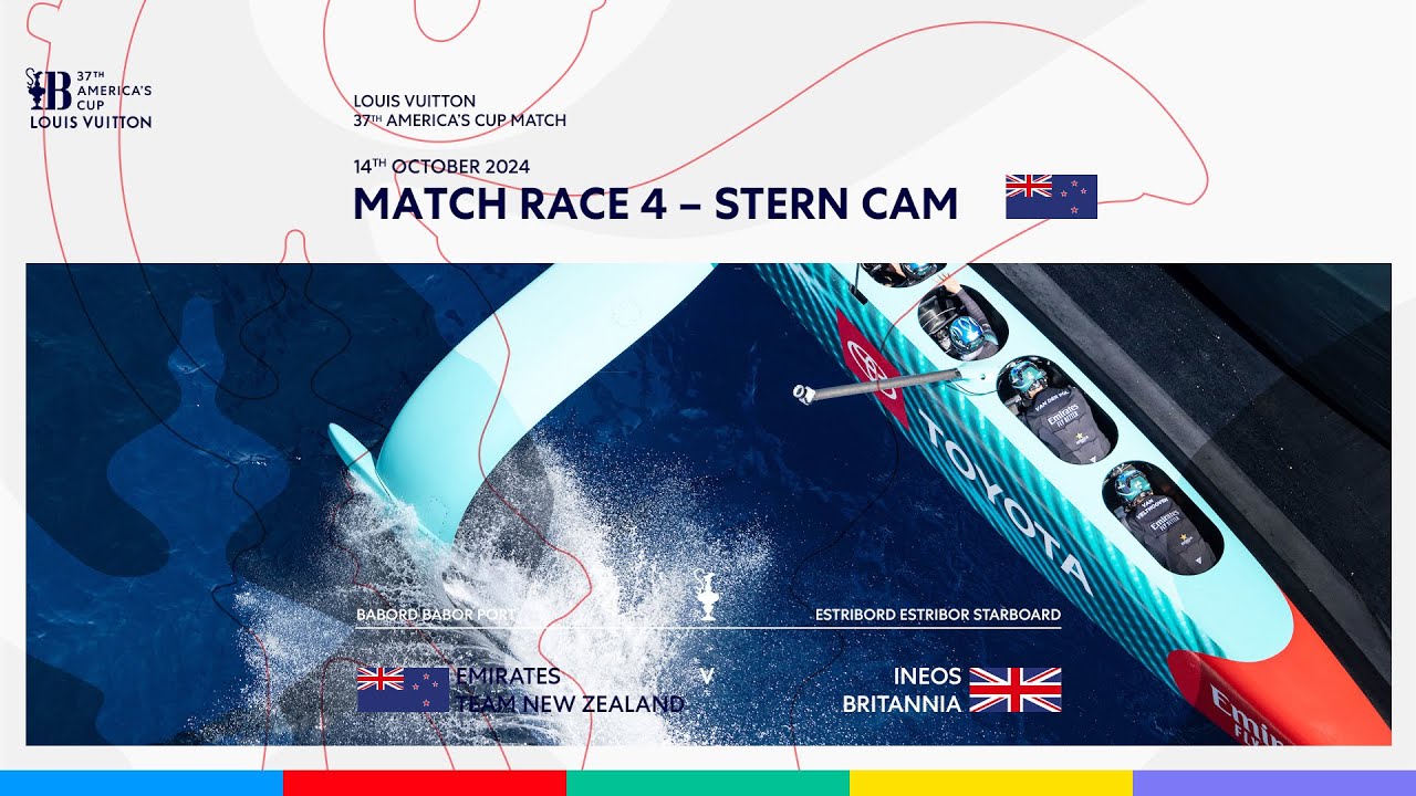 ⁣Louis Vuitton 37th America's Cup Race 4 Port Entry Stern Camera - Emirates Team New Zealand