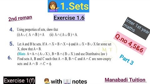 inter 1st year chapter 1| Sets| Exercise 1.6| Q no 4,5&6 |2nd roman| part 3|CBSE|NCERT|