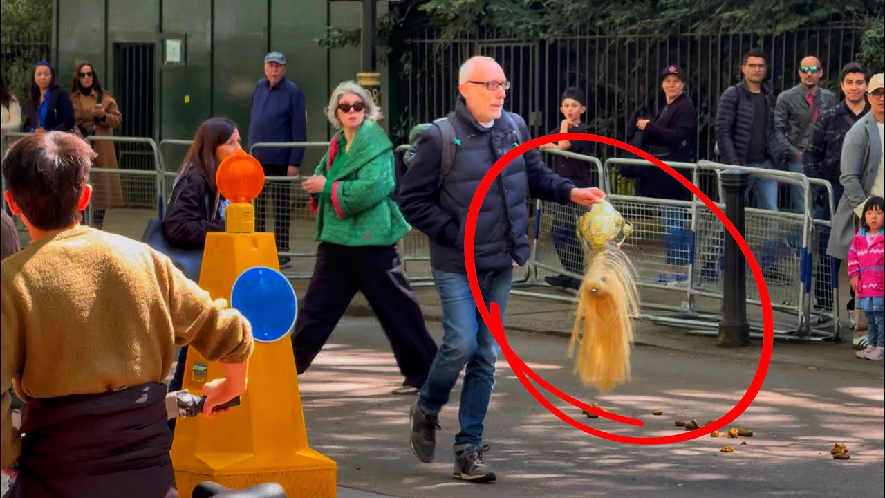 TOURIST GRABS HORSE GUARD’S HELMET!
