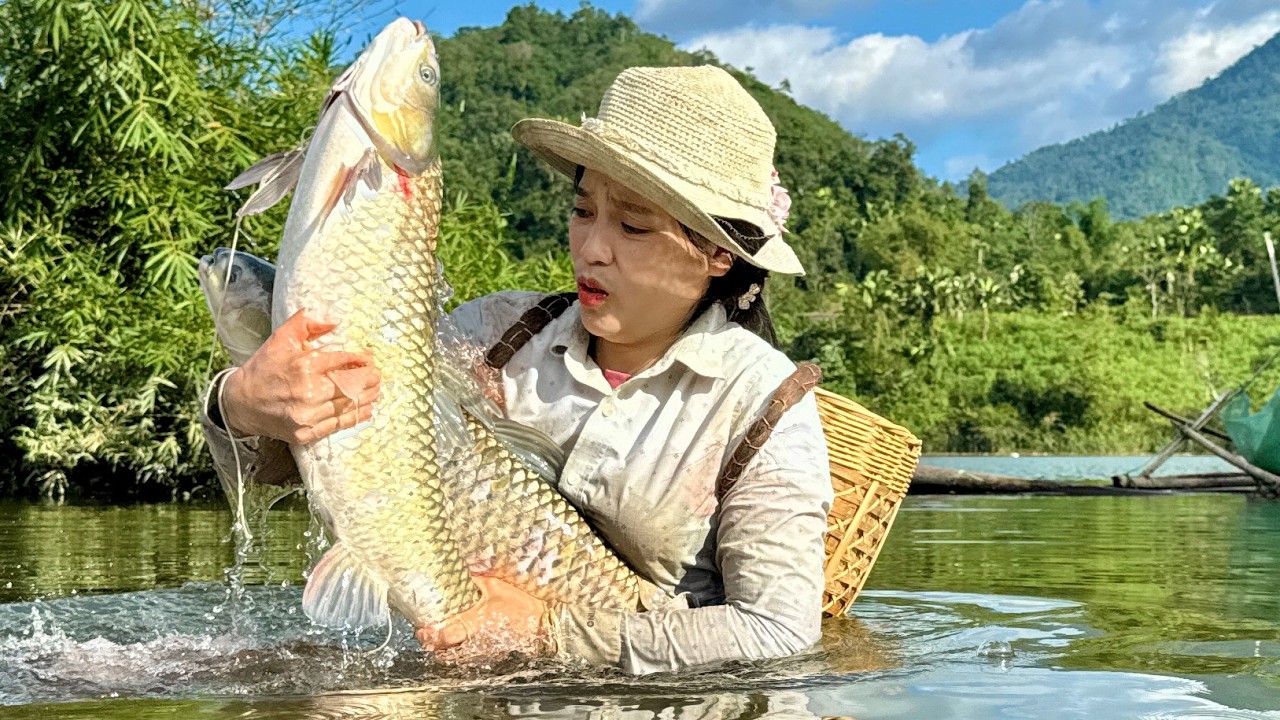 Fishing skills-The girl uses traditional techniques to catch a giant ...