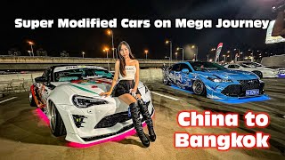 Super wide and low cars with crazy camber on epic journey China to Bangkok! Destination TOFUYA