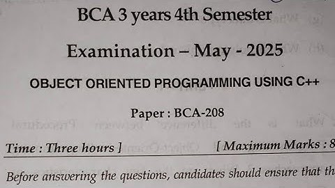 Object Oriented programming C++ question paper 2025. MDU BCA 4th sem question paper #bca #mdu #exam