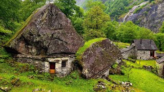 Sabbione, Switzerland 4K - The most beautiful stone houses villages - rain ambience