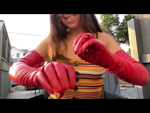 Long Red Gloves ASMR❤️ Soft Spoken😌 Outdoors🌳🍃