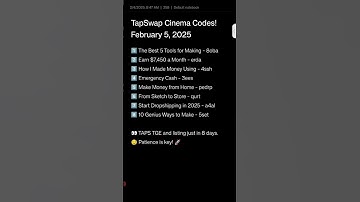 TapSwap Cinema Codes! February 5, 2025 | COMPLETE ✅💯