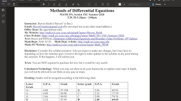 Math 391 1XC Lecture 0 - Class Intro; What are Differential Equations and Why do we care?