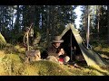 Bushcraft Solo Overnight - Deep Forest Wild Camping - Woodstove - Polish Lavvu - Cooking - Painting