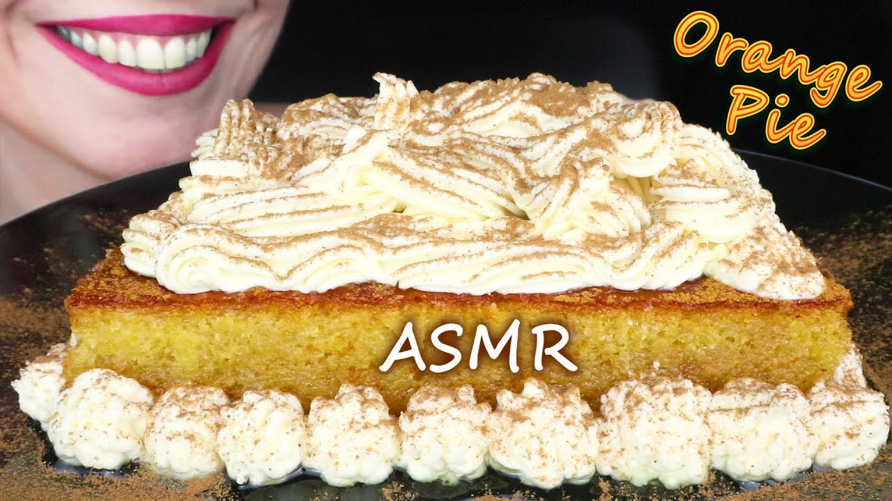 SYRUPY ORANGE PIE WITH WHIPPED CREAM & CINNAMON 🍰 | No Talking | ASMR Mukbang | Real Eating Sounds