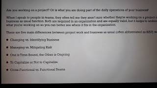 Important question in Projects vs BAU activities