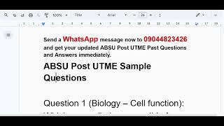 ABSU Post UTME Past Questions and Answers 2026 PDF Download | Abia State University Guide
