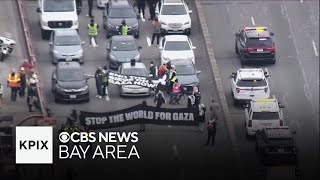 Pro-Palestinian demonstrations block freeway traffic on I-880 in Oakland and Golden Gate Bridge