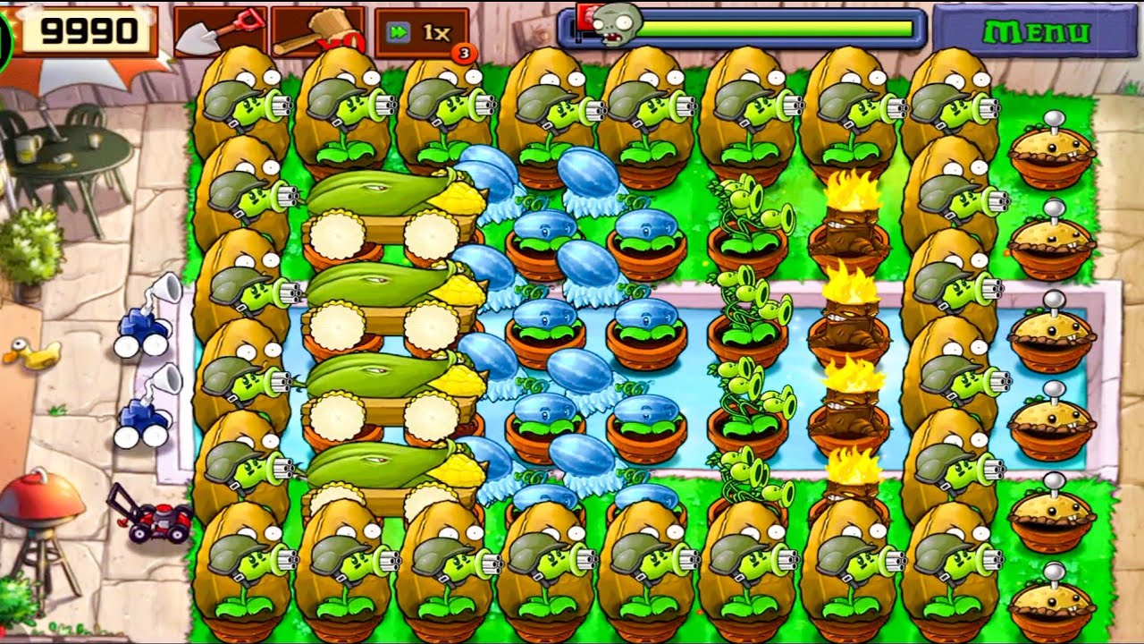 Plants Vs zombies Survival Pool Cob Cannon+Gatling Pea+Tall Nut+Snow Melon Vs All Zombies Gameplay 