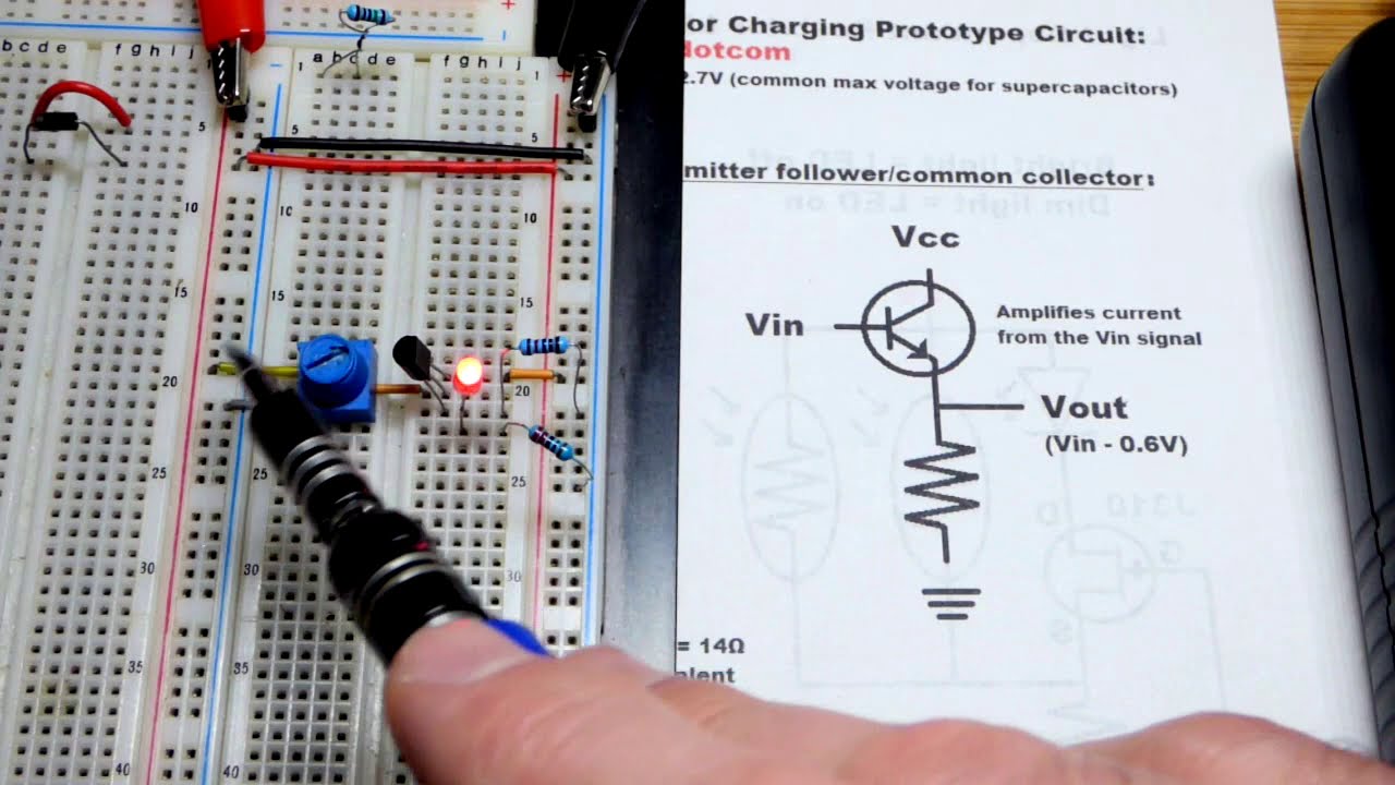 Quick review of NPN bipolar junction transistor BJT emitter follower electronics circuit 2N3904