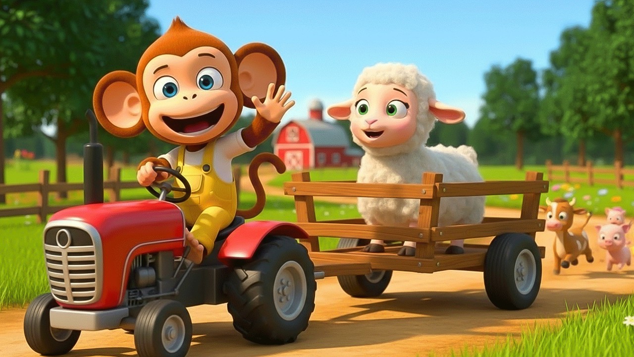 Cute Monkey Farm Adventure: Fire Rescue Tractor & Fish Thief Chase | Monkey Cartoon