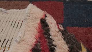 Swedish Rya Rug, Multi-Color Checkerboard with Tribal Border