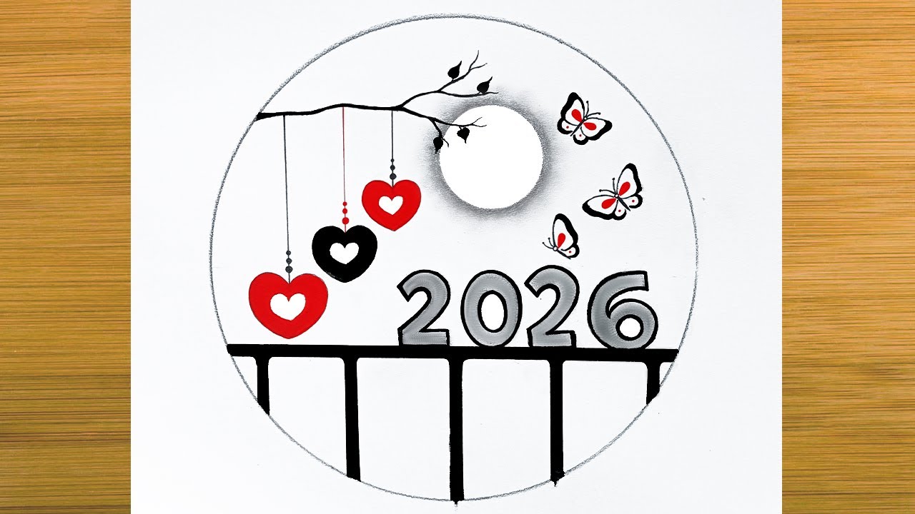 Happy New Year 2026 drawing | Easy New Year scenery drawing | New year drawing | Easy 2026 drawing