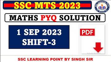 SSC MTS PYQ 2023  || MTS (1 SEP 2023, Shift-3) Solved Paper by Singh Sir || MTS MATHS  SOLUTION