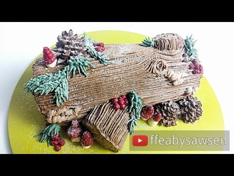 Chocolate Yule log cake / Buche de Noel tutorial & recipe - Christmas relaxing cake decorating
