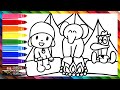 Drawing and coloring pocoy elly and pato while camping  drawings for kids