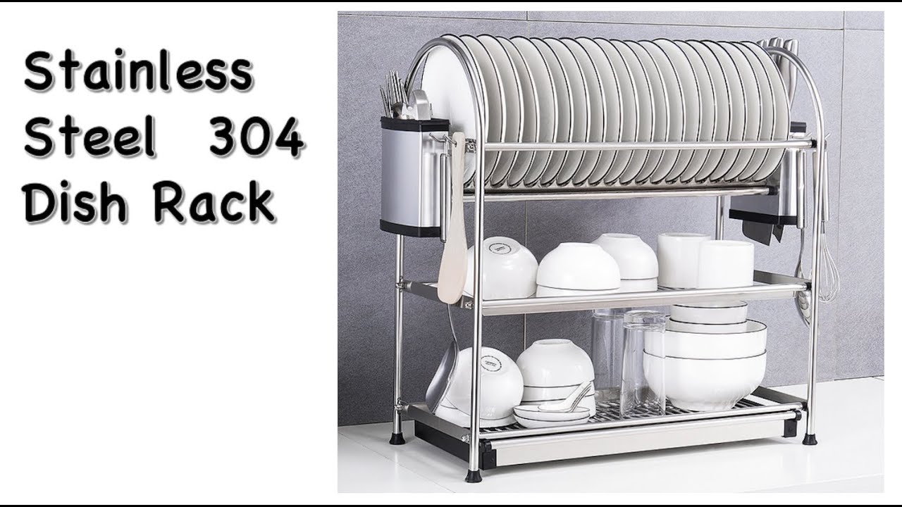 Stainless Steel 304 Dish Rack with Drying Drainer Tray Cutlery Holder Chopstick Cup