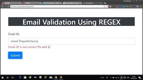 Email Validation in JavaScript using Regular Expression in Hindi | Email Validation regex Javascript