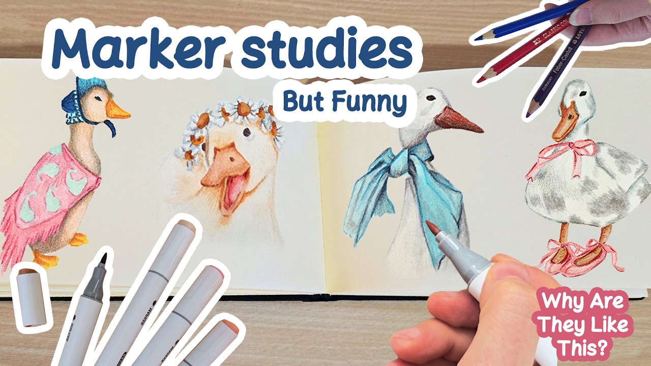 Drawing Funny Ducks | Marker & Colored Pencil Art Study