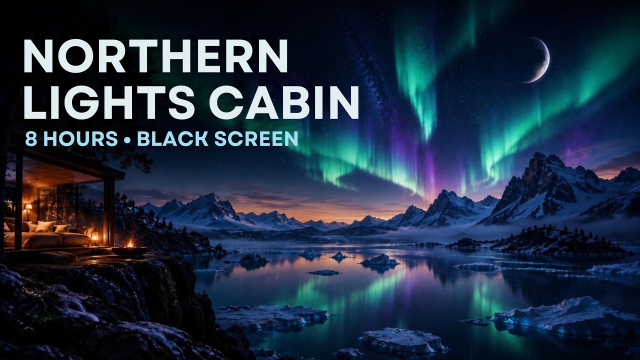 Black Screen Sleep Music 🌌 Quiet Your Mind in a Northern Lights Cabin | 8 Hours