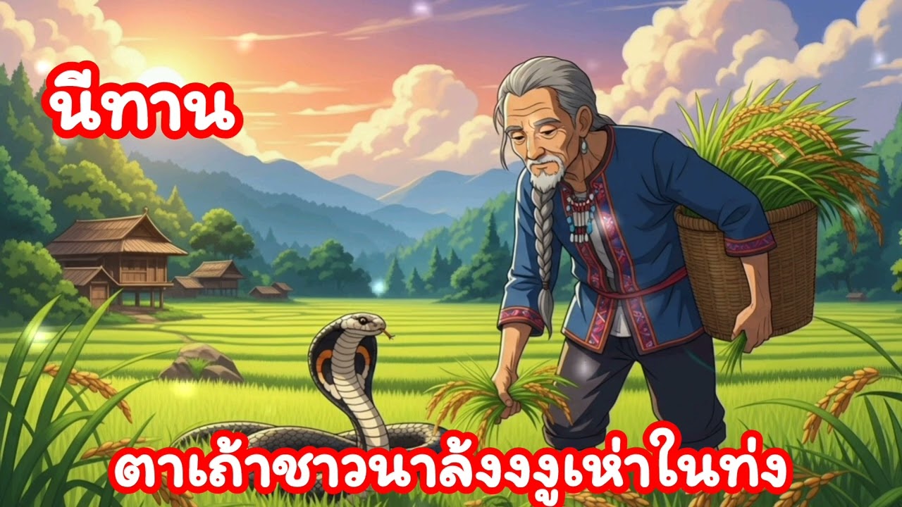 นิทานเรื่อง ตาเถ้าชาวนา ล้งงงูเห่าในทุ่ง