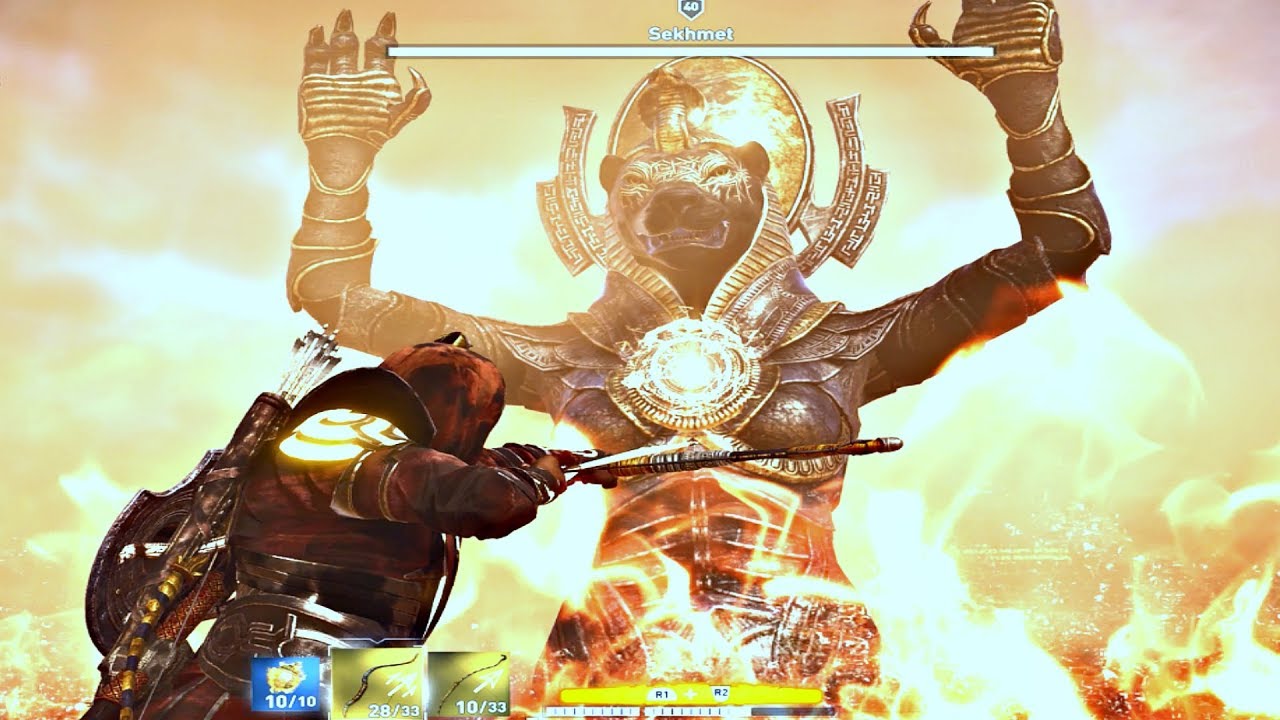Assassin S Creed Origins Sekmet Max Level Boss Fight Trial Of Gods
