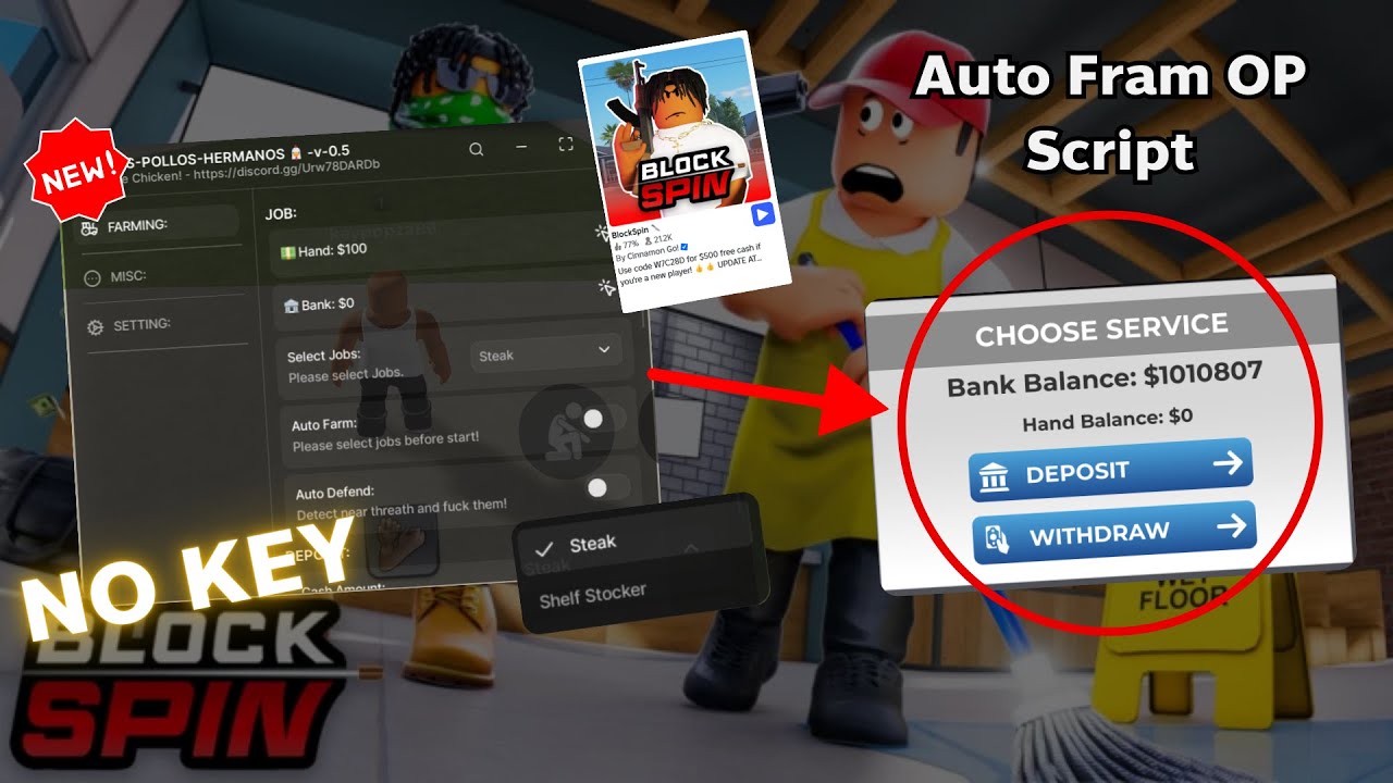 [OP] Block Spin Auto Farm Script & More Jobs Farm [NOKEY] - YouTube