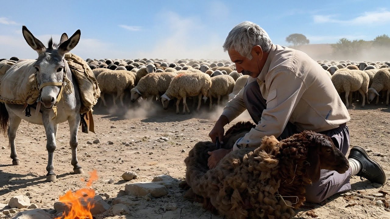 Ancient Shearing Technique with Giant Scissors | Caring for My Sick Sheep