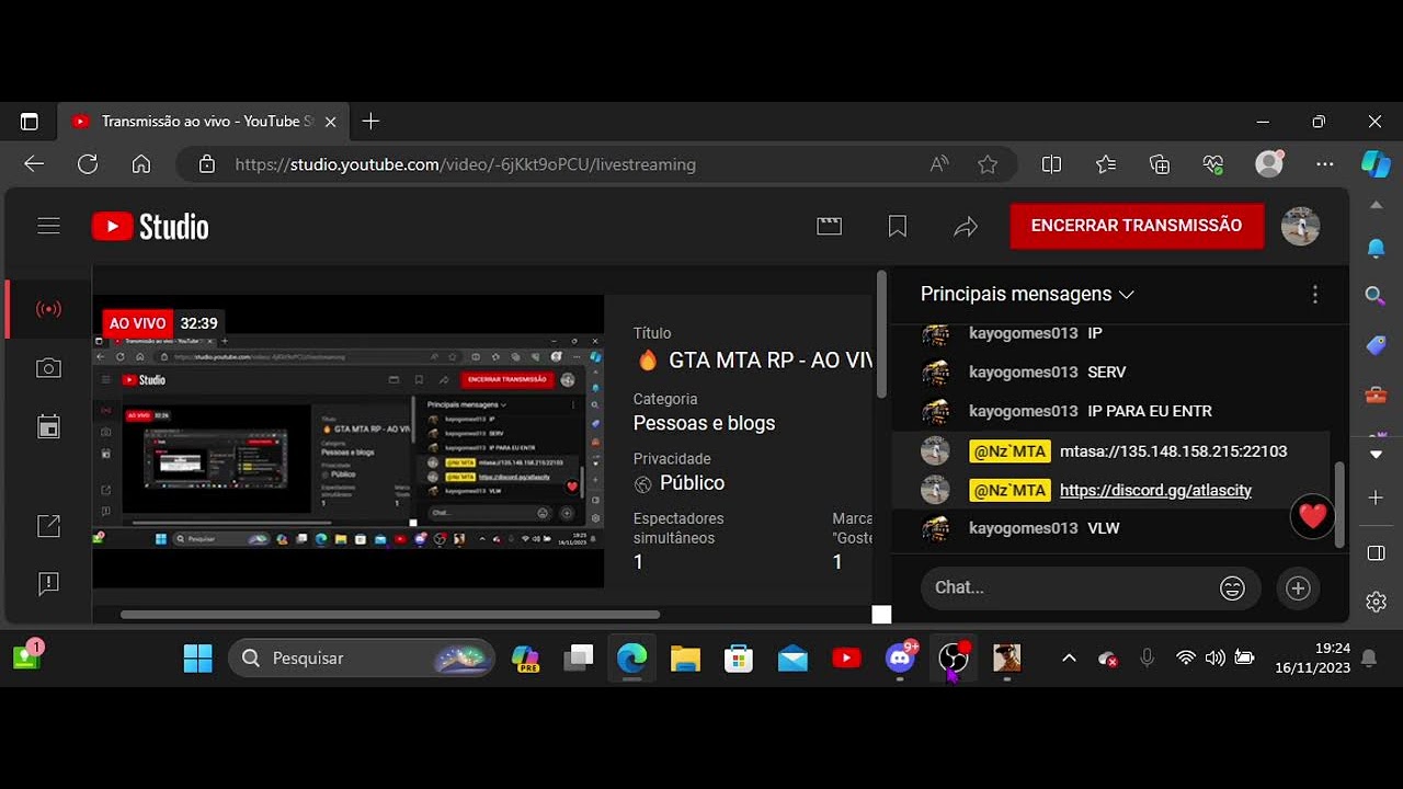 🔥 GTA MTA RP - AO VIVO 🔥RP NOVO ATLAS CITY RP ️#4 ️VEM PRA LIVE!!🔴 ...