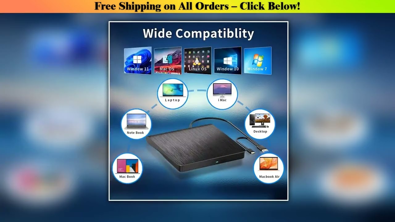 External Blu ray Drive Burner BD CD DVD Reader and Writter Optical Drive Player Compatible with