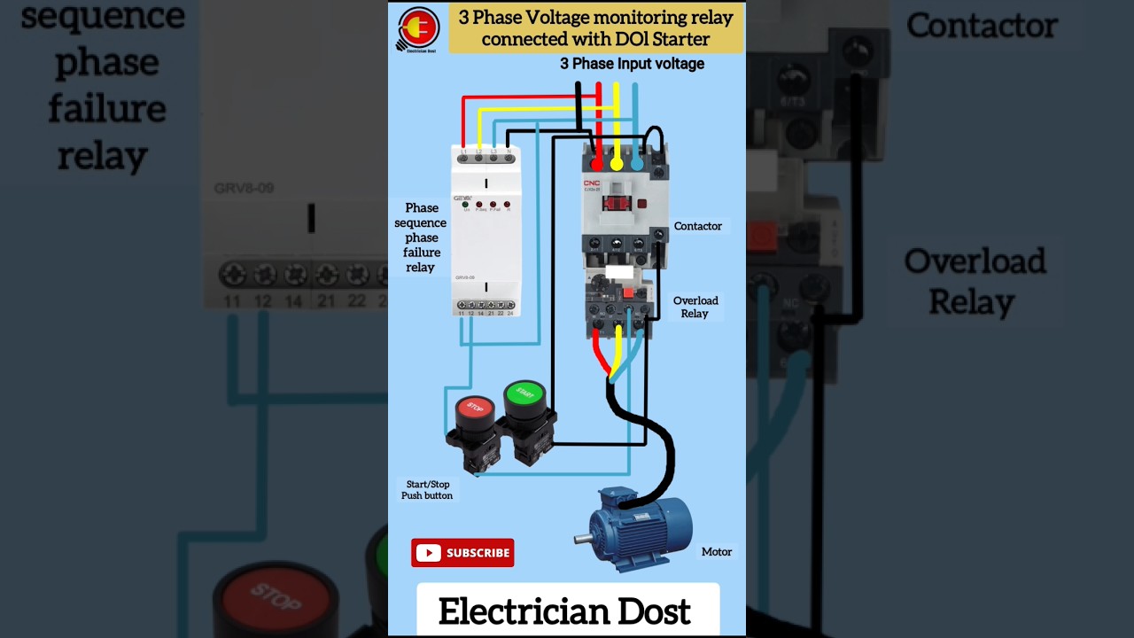 3 Phase Voltage monitoring relay connected with DOl Starter 