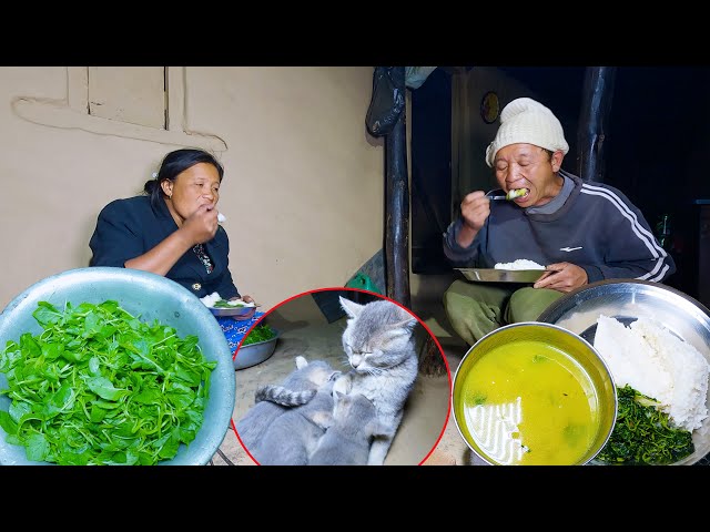 bhumi and sarmila cooking green vegetable curry , lentils soup curry ad rice @bhumivillagevlogs class=