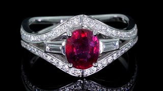 Famous GIA CERTIFIED Red Ruby and Diamond Cocktail Engagement Ring 18k White Gold 2.18 tcw Natural UNHEATED Profile