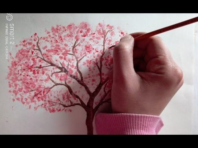 Cherry Blossom Tree Painting with Acrylics and Q-Tips | Easy Painting Idea