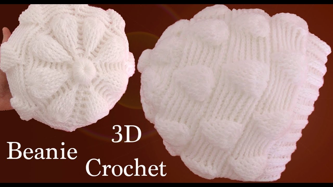 Gorro a Crochet en punto hojas blancas en 3D tejido tallermanualperu - YouTube