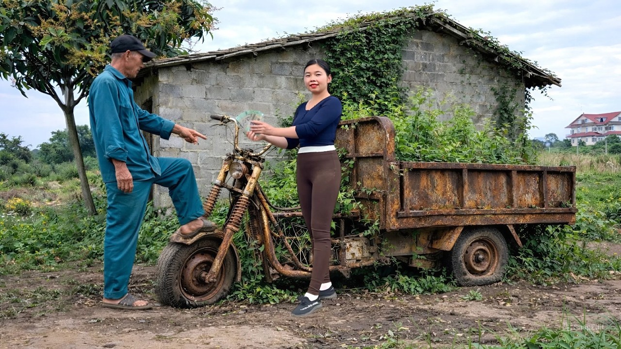 Girl's challenge: Restart a three-wheeled vehicle that had been abandoned for years by the roadside.