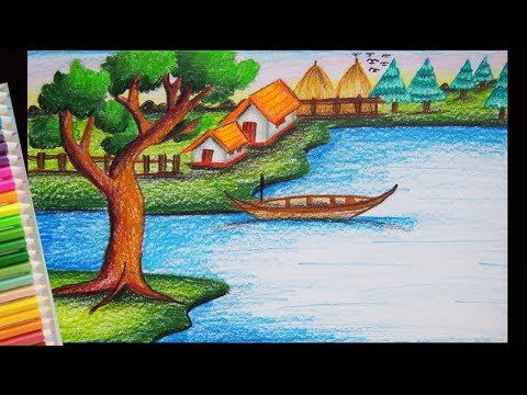 วาดรูปบ้าน ตามธรรมชาติ | How to draw scenery of river sids village