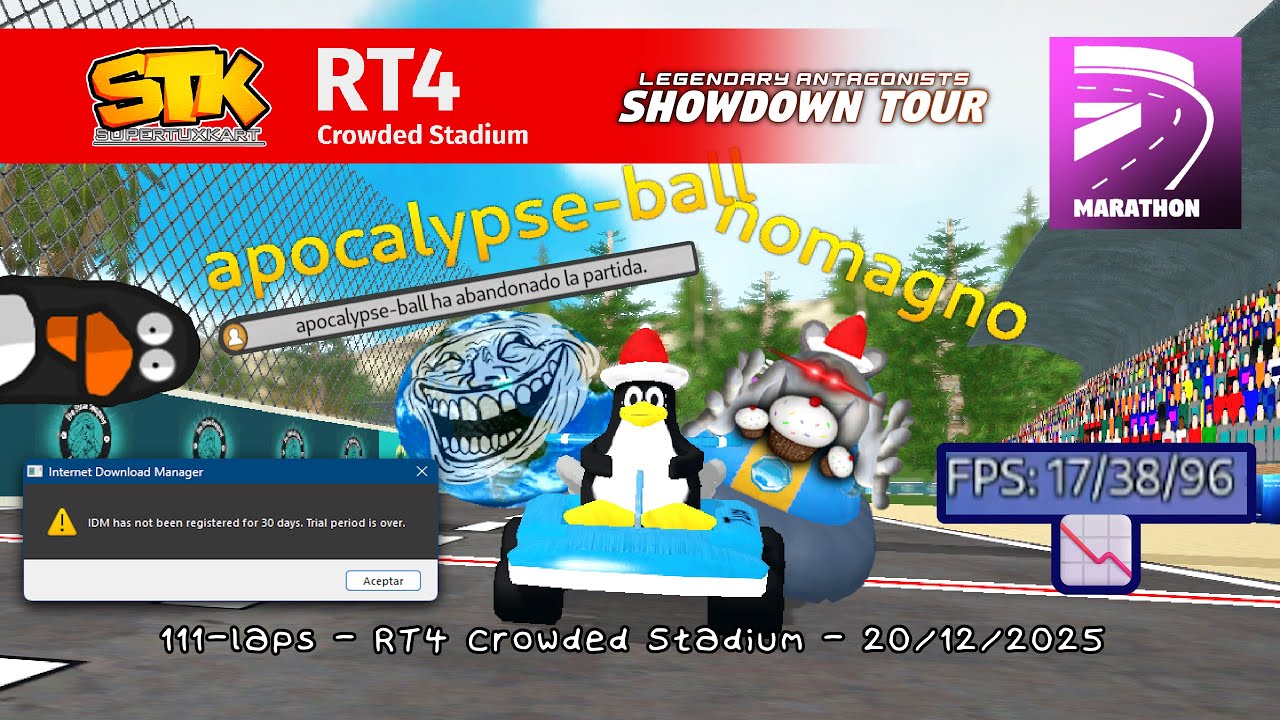 SuperTuxKart 1.5 Online - SHTO - Marathon Cup - 111-laps - RT4 Crowded Stadium - 20/12/2025
