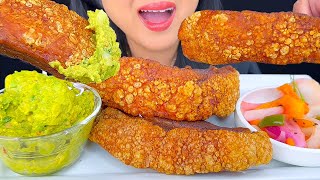 ASMR CHICHARRON DIPPED IN GUACAMOLE & PICKLE PEPPERS (DEEP FRIED PORK BELLY) EATING SOUNDS