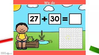Adding multiples of ten to a two digit number using a 100 chart.