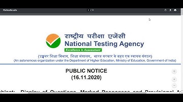 NTA PUBLIC NOTICE 16.11.2020 FOR ANSWER KEYS UGC NET JUNE 2020 EXAMS